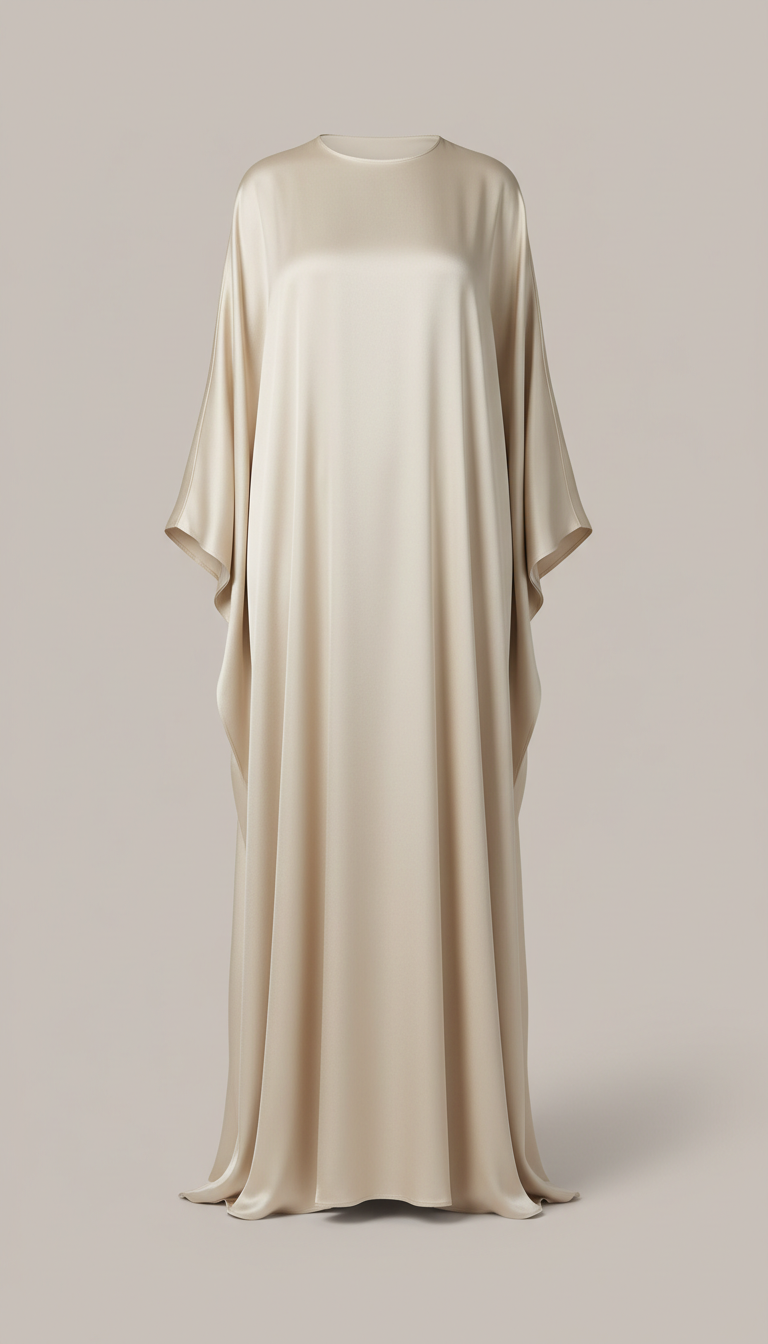 Cream Silk Abaya Flowing Silhouette