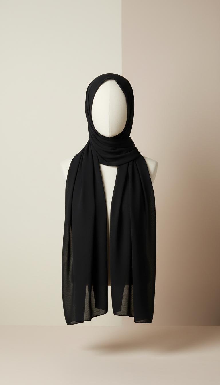 Matte Black Chiffon Hijab